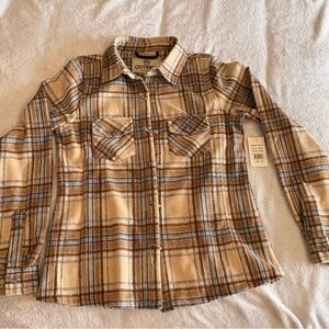 Outback Women's Tan Plaid Button Down Shirt